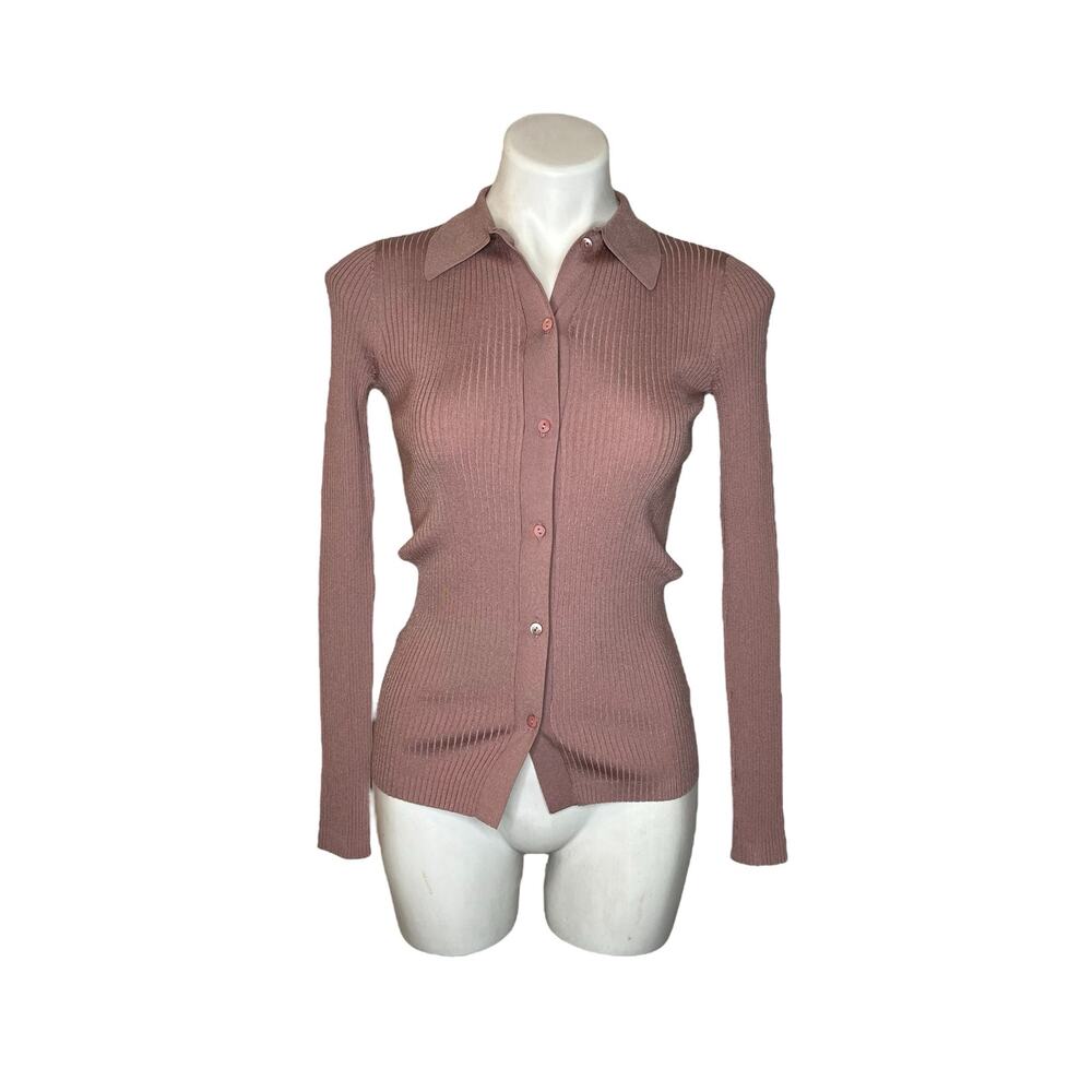 BABATON Collared Button Up Long Sleeve Blouse Pale Mauve Size 2XS